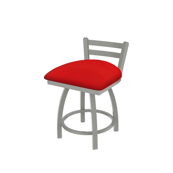 18" Low Back Swivel Vanity Stool, Nickel Finish, Canter Red Seat